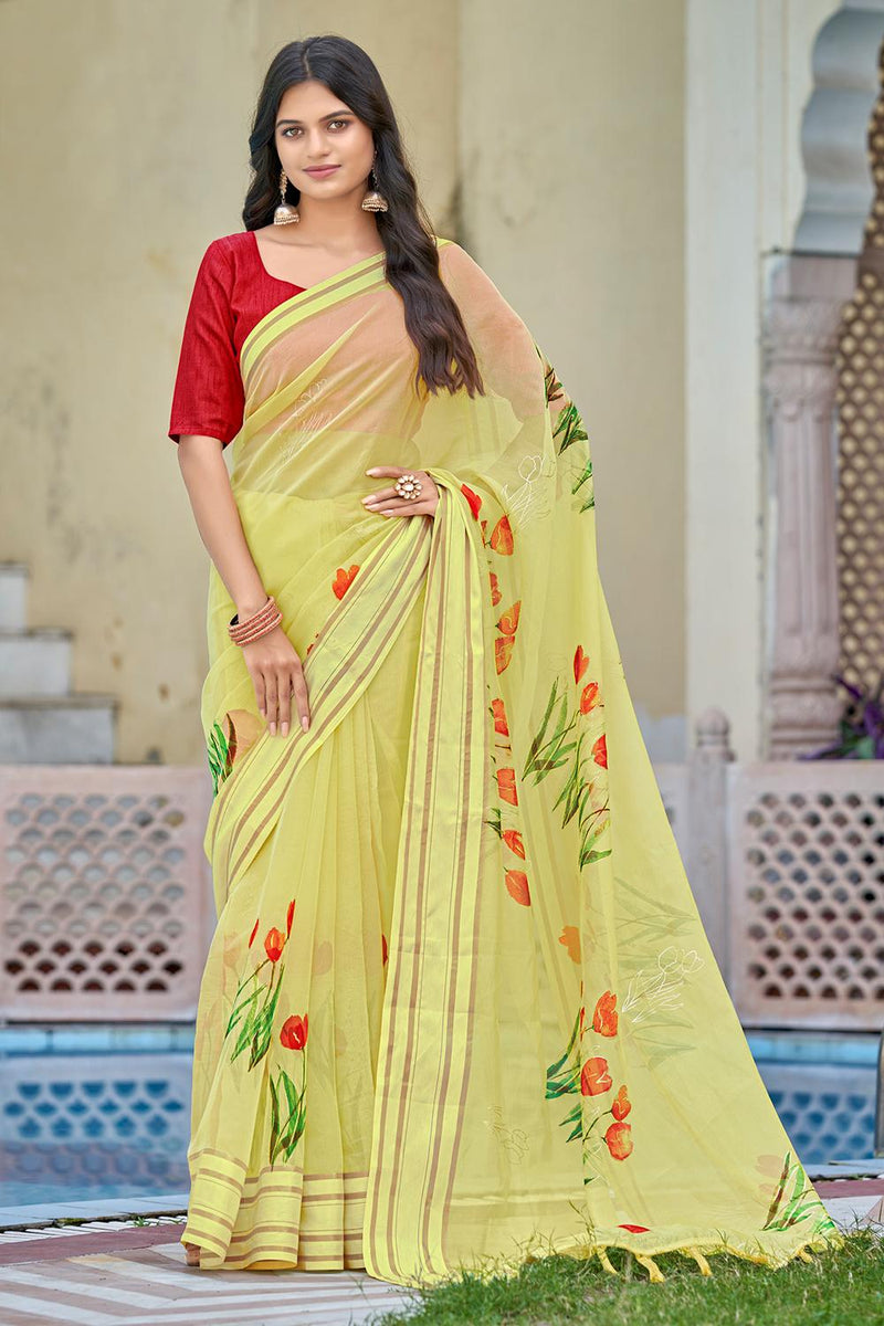 Buy Lemon Yellow Organza Saree Online Karagiri Karagiri Global