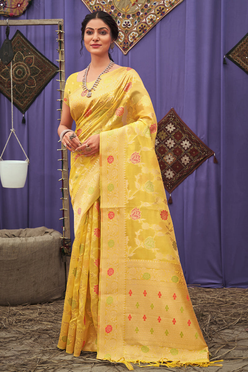 Buy Lemon Yellow Organza Saree Online Karagiri Karagiri Global