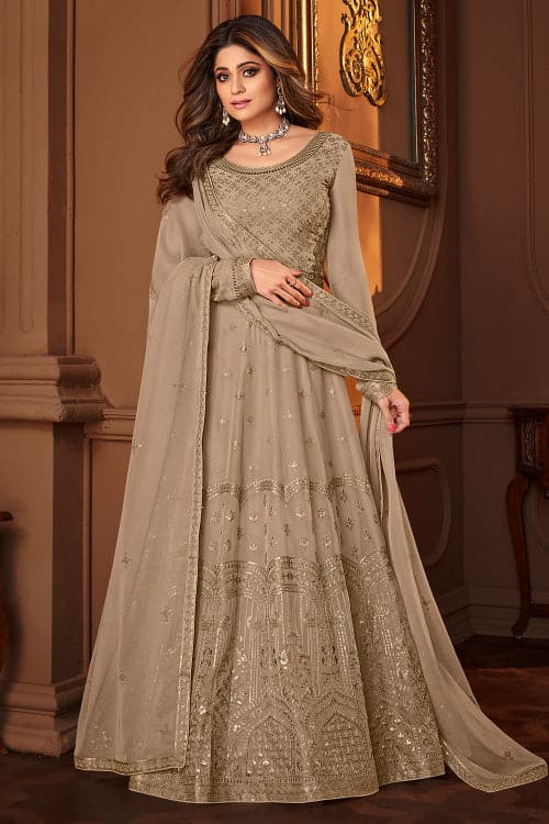 Beige designer anarkali suit best sale