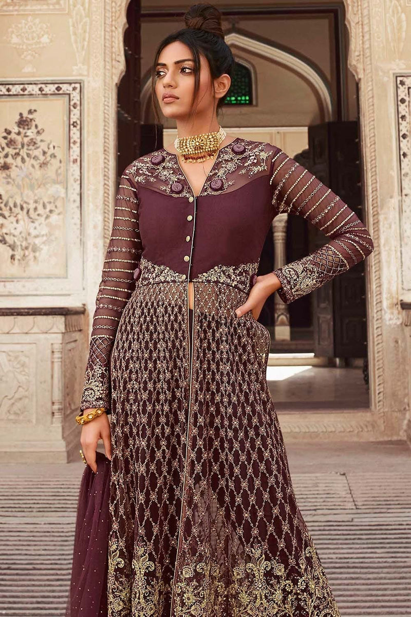 Buy Sangria Purple Designer Anarkali Dress online Karagiri