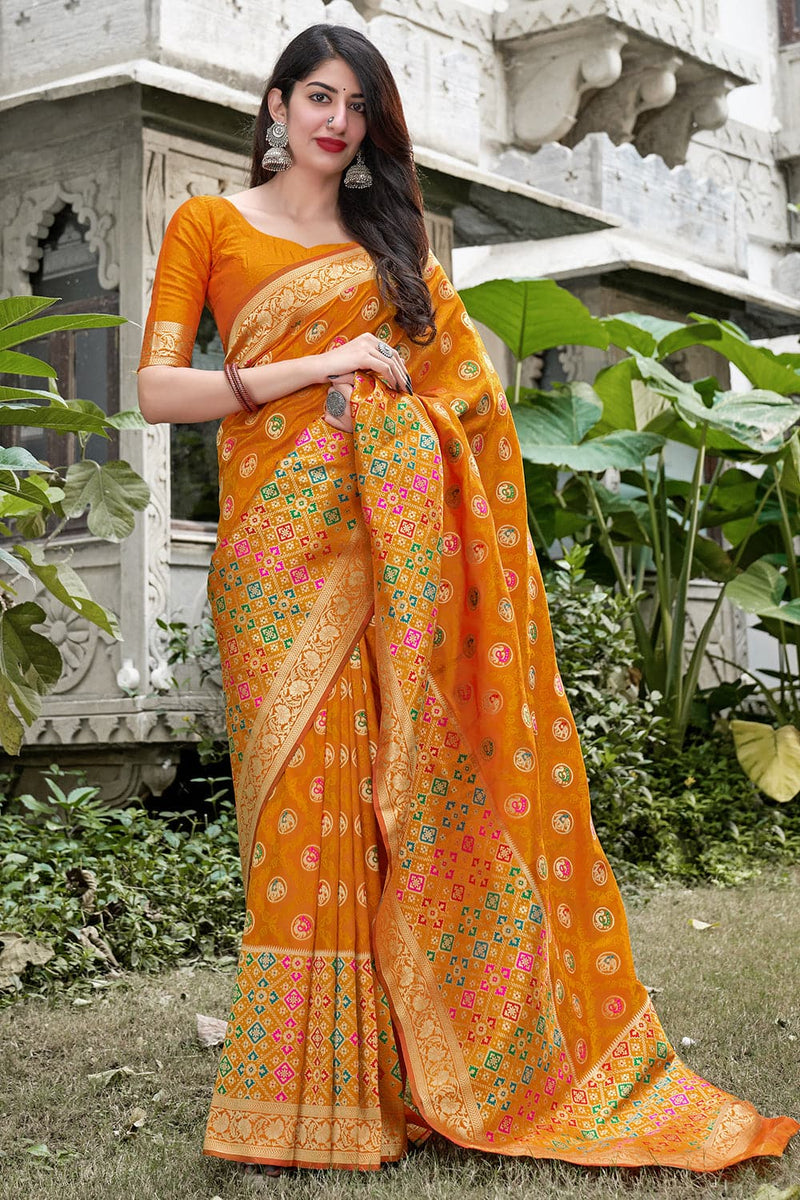 Buy Marigold Orange Banarasi Patola Saree Online Karagiri Karagiri Global 5386