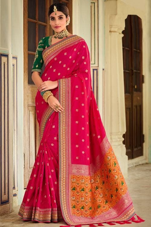 Buy the amazing Barbie Pink Banarasi Saree online KARAGIRI