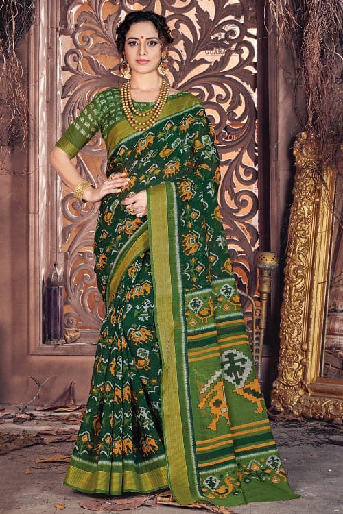 dark green printed saree