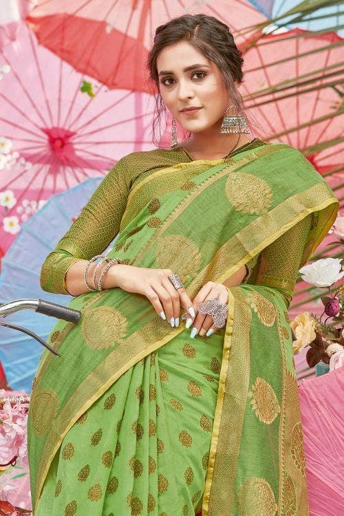 Green Chanderi Cotton Silk Saree | Green Chanderi Saree | Green Silk Cotton Saree | Festive Saree | Chanderi Cotton Saree | outlets Marriage Saree