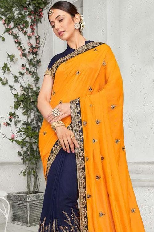 Buy Orange And Blue Designer Banarasi Saree Designer Saree Karagiri Karagiri Global 9304