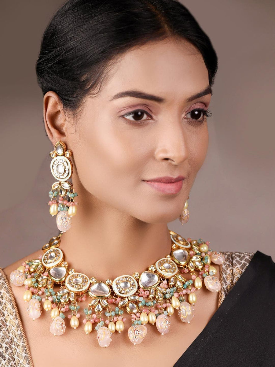 Buy Light Contrast Color Kundan Necklace and Set online Karagiri