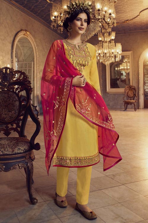 Yellow and best sale red punjabi suit