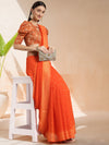Orange Chiffon Ready To Wear Saree With Blouse Piece