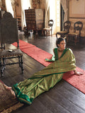 Light Green Tussar Silk Handloom Weaving Saree With Blouse Piece