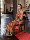 Rust Orange Pure Silk Pochampally Weaving Saree With Blouse Piece