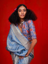 Blue Pure Self Zari Tissue Handloom Silk Saree With Blouse Piece