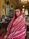 Pink Handwoven Kanjivaram Silk Saree With Blouse Piece