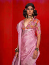 Pink Pure Self Zari Tissue Handloom Silk Saree With Blouse Piece