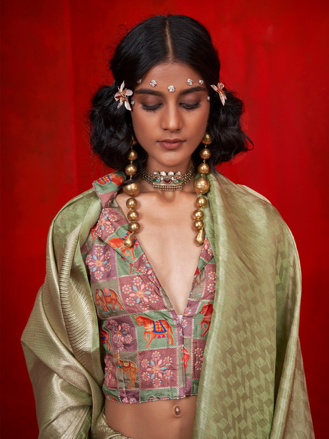 Green Pure Self Zari Tissue Handloom Silk Saree With Blouse Piece