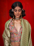Green Pure Self Zari Tissue Handloom Silk Saree With Blouse Piece