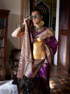Purple Two-Tone Handloom Weaving Silk Saree With Blouse Piece