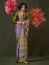 Wine-Green Printed Ajarakh - Satin Crepe Saree With Blouse Piece
