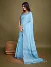 Blue Linen Blend Daily Wear Saree With Blouse Piece