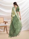 Mintgreen Silk Chiffon Viscose Border Floral Printed Saree Saree With Blouse Piece