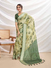 Mintgreen Silk Chiffon Viscose Border Floral Printed Saree Saree With Blouse Piece