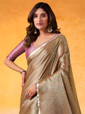 Golden Brown Banarasi Tissue Silk Saree With Blouse Piece