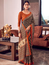Orange And Blue Mulmul Cottons Saree With Blouse Piece