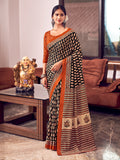 Orange And Blue Mulmul Cottons Saree With Blouse Piece