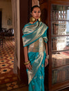 Cerulean Two-Tone Handloom Weaving Silk Saree With Blouse Piece