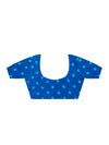 Blue Printed Satin Saree With Blouse Piece