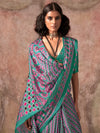 Rama Green Ajarakh Print Satin Georgette Saree With Blouse Piece