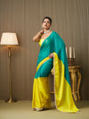 Teal Chiffon Colourblocked Saree With Blouse Piece