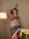 Multi Georgette Embroidered Saree With Blouse Piece