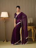 Purple Chiffon Embellished Saree With Blouse Piece
