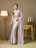 Lavender Satin Embroidered Saree With Blouse Piece