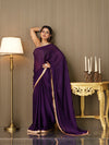 Purple Satin Solid Saree With Blouse Piece