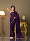 Purple Satin Solid Saree With Blouse Piece