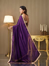Purple Satin Solid Saree With Blouse Piece