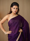 Purple Satin Solid Saree With Blouse Piece
