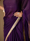 Purple Satin Solid Saree With Blouse Piece