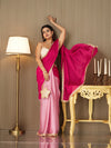 Red Chiffon Colourblocked Saree With Blouse Piece