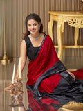 Maroon Chiffon Colourblocked Saree With Blouse Piece
