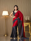 Maroon Chiffon Colourblocked Saree With Blouse Piece
