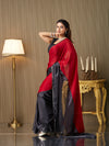 Maroon Chiffon Colourblocked Saree With Blouse Piece