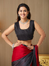 Maroon Chiffon Colourblocked Saree With Blouse Piece