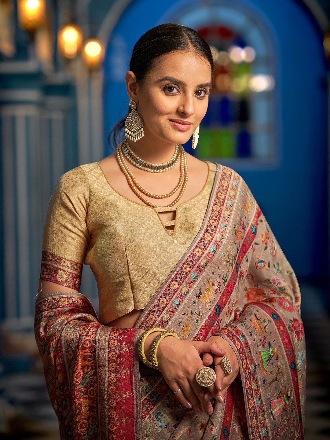 Multi Pashmina Soft Silk Festive Wear Saree With Blouse Piece