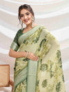 Mintgreen Silk Chiffon Viscose Border Floral Printed Saree Saree With Blouse Piece