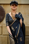 Black Banarasi Silk Saree With Blouse Piece