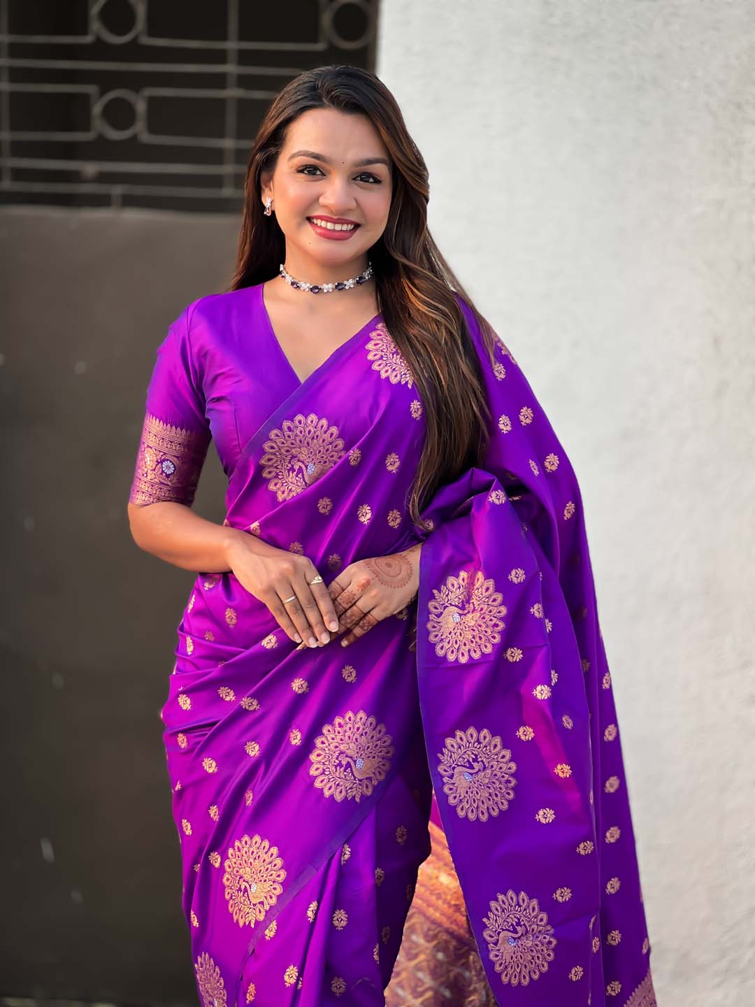 Violet Soft silk Saree With Blouse Piece