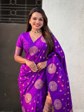 Violet Soft silk Saree With Blouse Piece