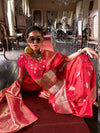 Bright Pink Two-Tone Handloom Weaving Silk Saree With Blouse Piece